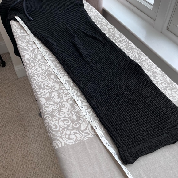 DONNI. Black Cotton Waffle Knit Pants with Drawstring and Lined Front Pockets - Picture 4 of 11